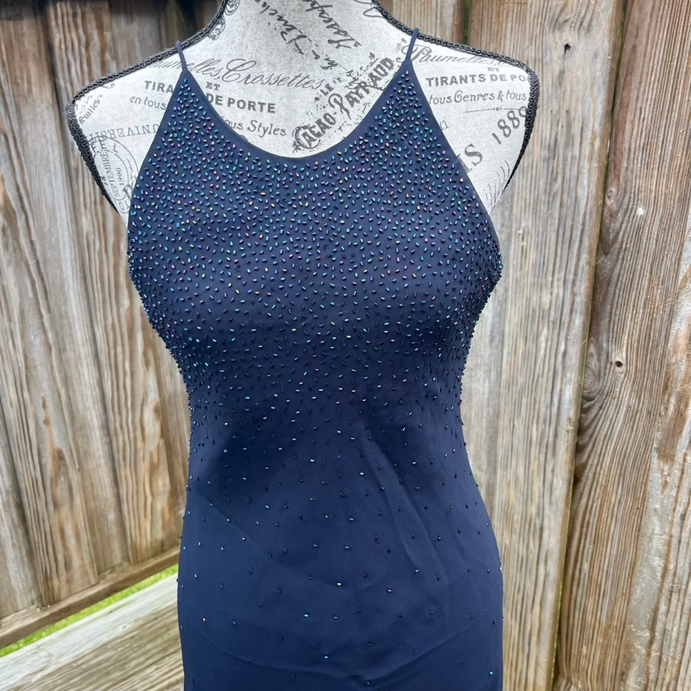 Elegant Navy Blue Evening Dress Floor Length - Picture 3 of 9